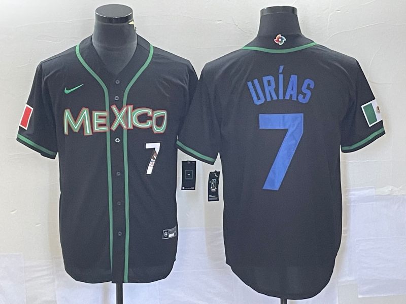 Men 2023 World Cub Mexico #7 Urias Black blue Nike MLB Jersey10